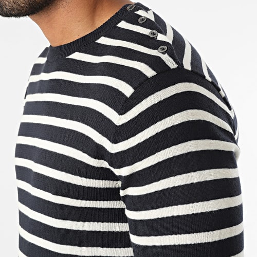 Pull Kalby Bleu Marine Blanc