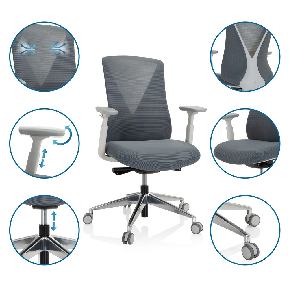 Profi Bürostuhl PAPIL PRO Stoff/Netzstoff mit Armlehnen (höhenverstellbar) hjh OFFICE