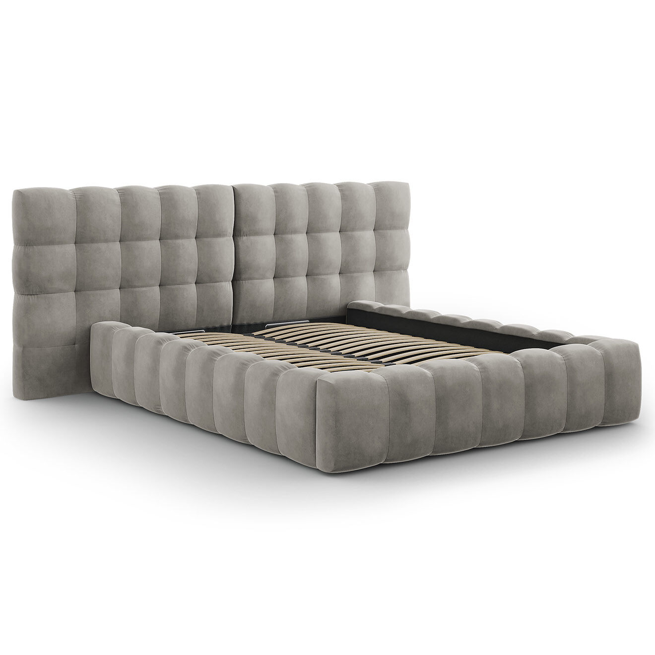 Cosmopolitan Design Lit avec coffre de rangement Bali Velours gris clair - 140x200 cm
