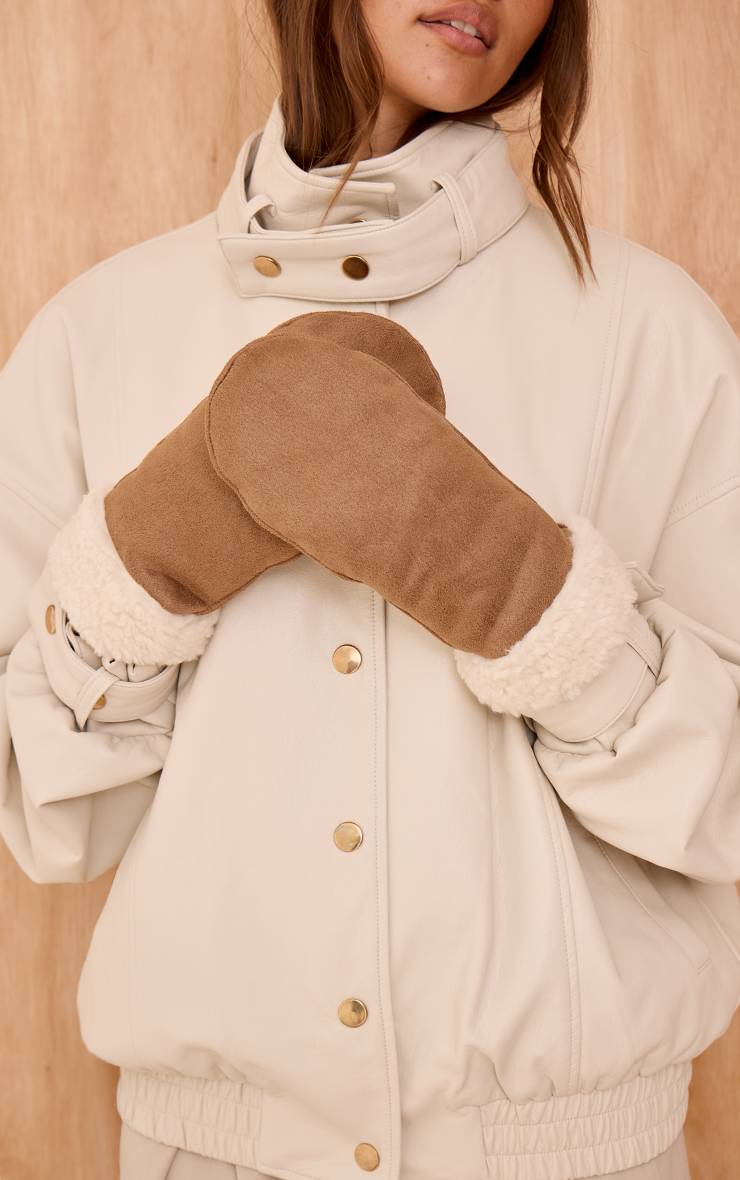 Marron Moufles En Synthétique Avec Bordure En Synthétique