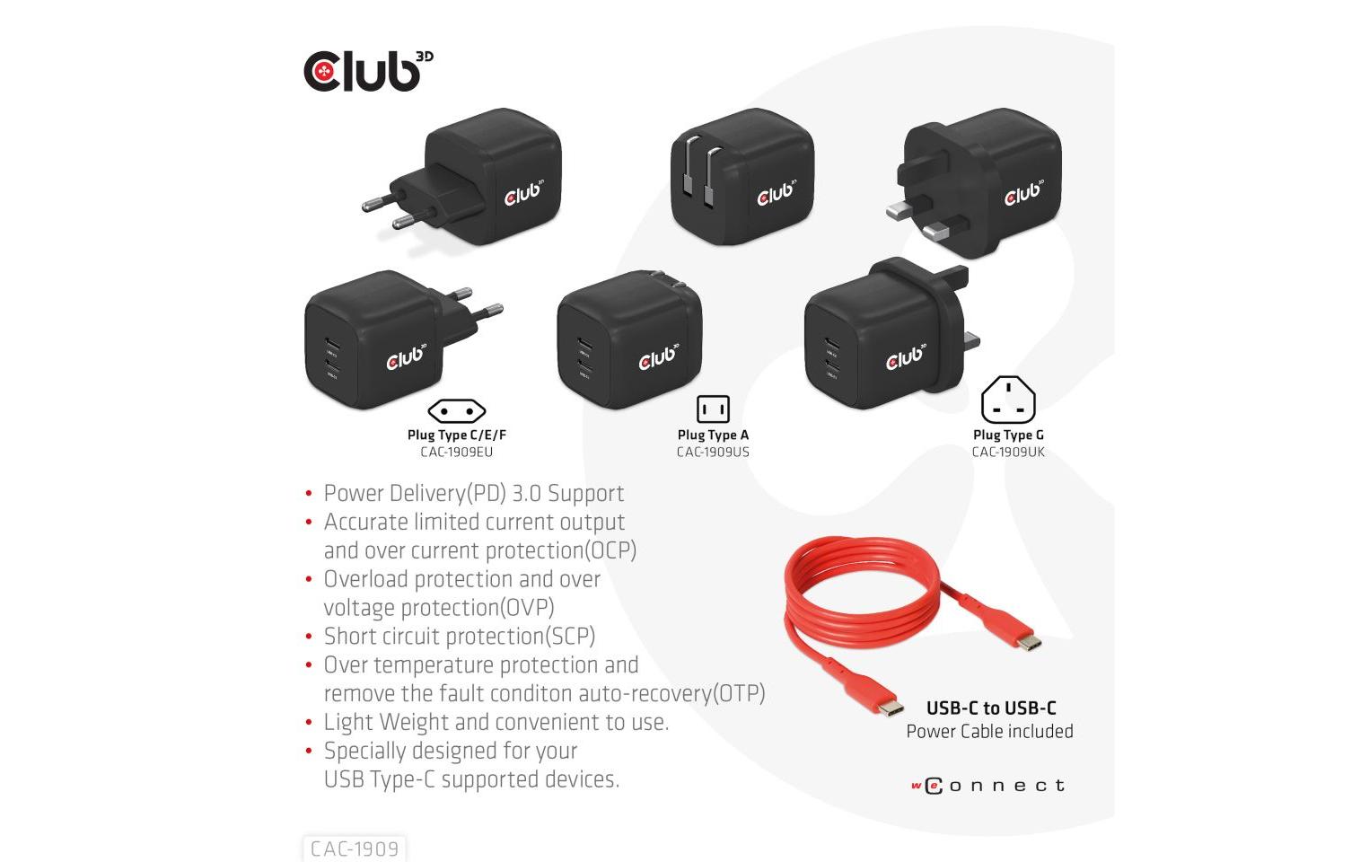 USB-Wandladegerät CAC-1909Kompakter USB-Ladeadapter mit PowerDelivery und GaN-Technologie