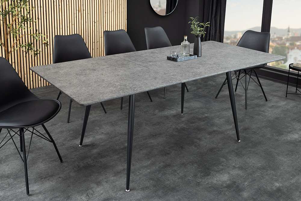 Ausziehbarer Esstisch APARTMENT 120-160cm grau Beton-Design schwarzes Metallgestell