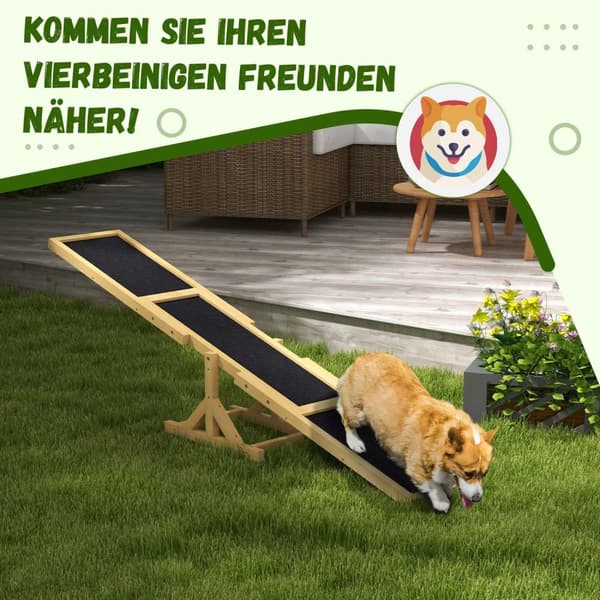 Hundevippe, hundeagility-vippe laget av tre, sklisikker hundeagilityrampe for hunder under 30 kg, for balanse, 180 x 30 x 30 cm gul