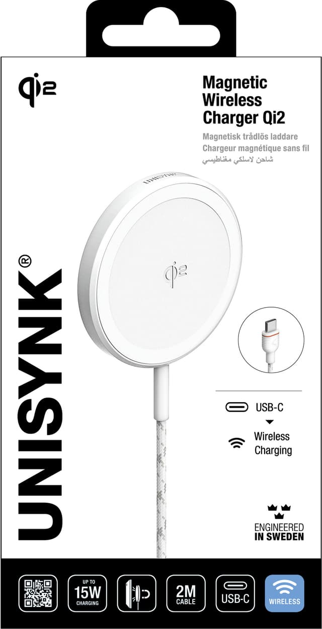 Unisynk Qi2 15W trådløs oplader (hvid)