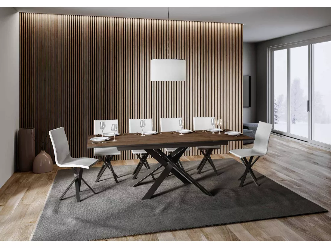 Table extensible 90x160/220 cm Ganty Noyer bande de chante Anthracite cadre Anthracite