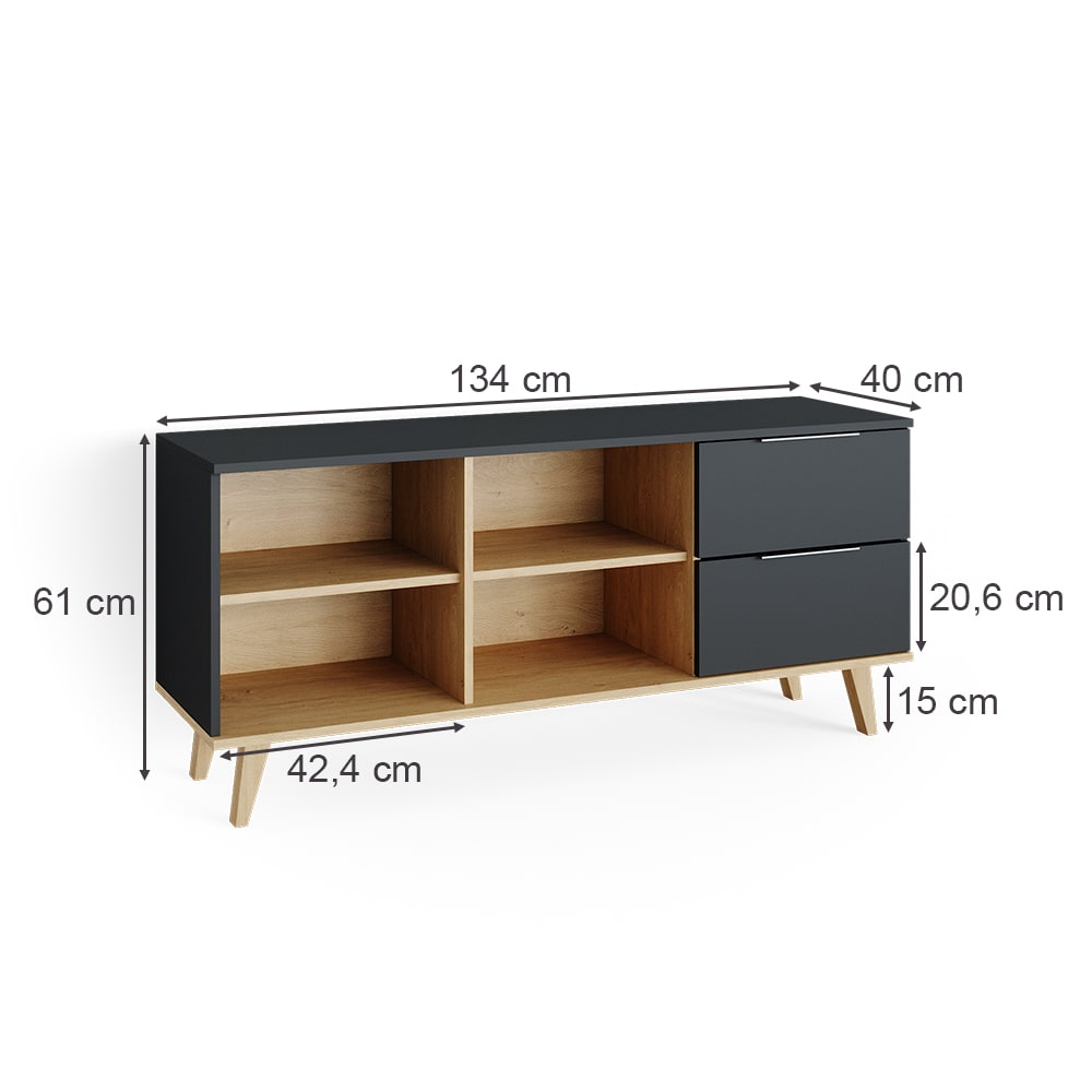 Vicco Kommode Wohnzimmerschrank Anrichte Neptune Anthrazit/Buche Schublade 134cm