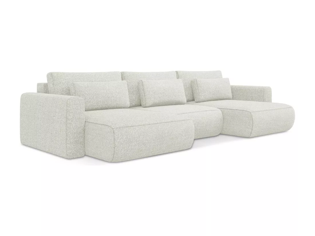 Canapé d'angle panoramique convertible en tissu texturé - blanc beige - KAPUA