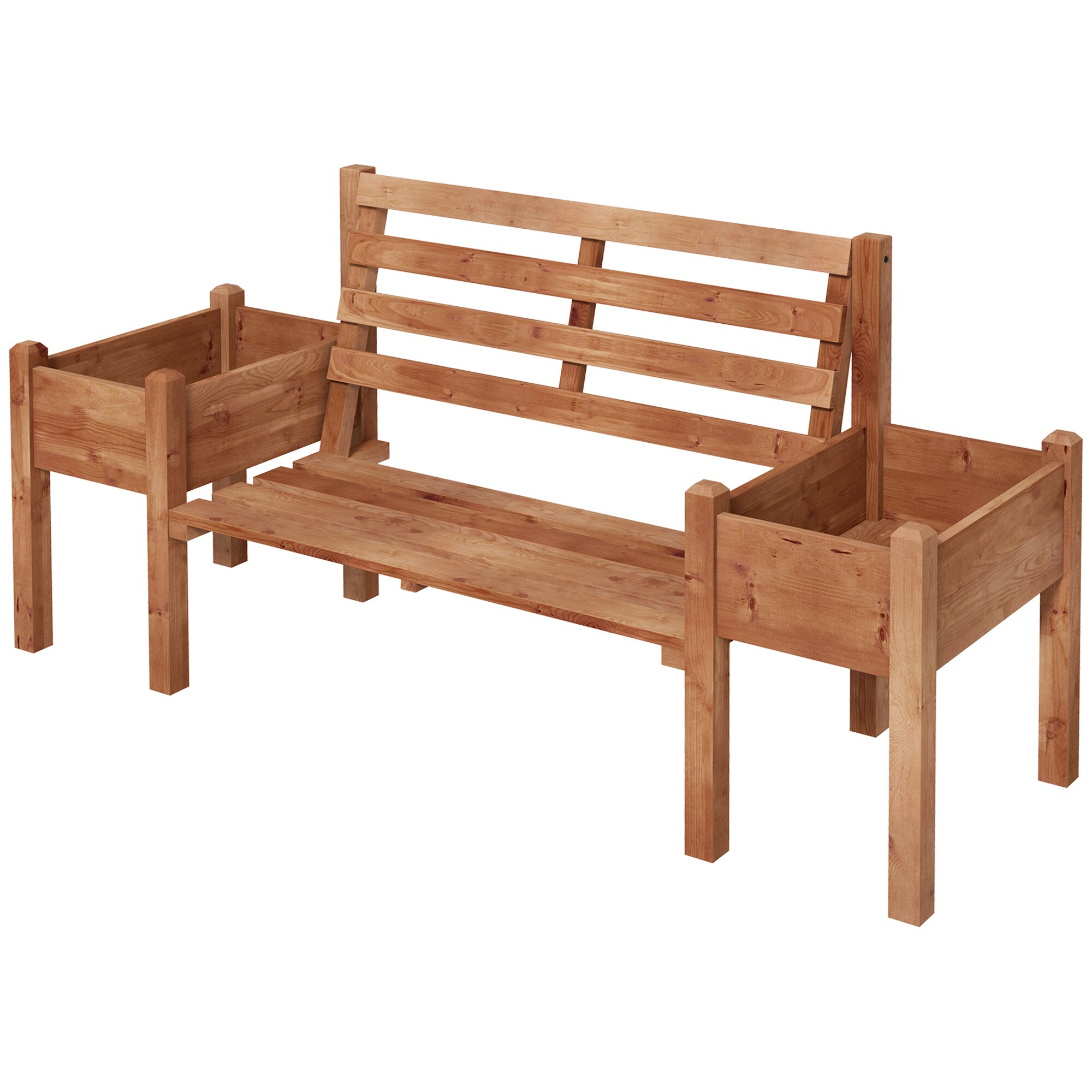 Outsunny Gartenbank mit 2 Blumenkästen braun 184L x 59B x 95H cm