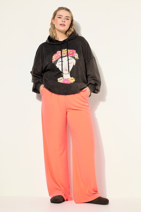 Hose, High Waist, weites Bein, Bundfalten