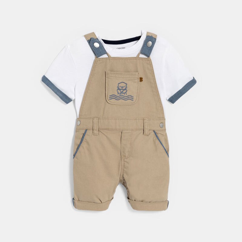 Salopette courte beige et t-shirt blanc bébé garçon Beige