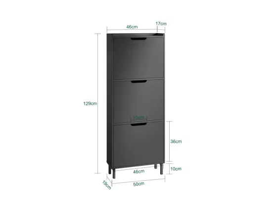 SoBuy Meuble à Chaussures Meuble de Rangement à Chaussures avec 3 Abattants Armoire à Chaussures Commode à Chaussures Meuble d'Entrée Rangement pour Chaussures – Noir, 50x19x129 cm, FSR151-H-SCH