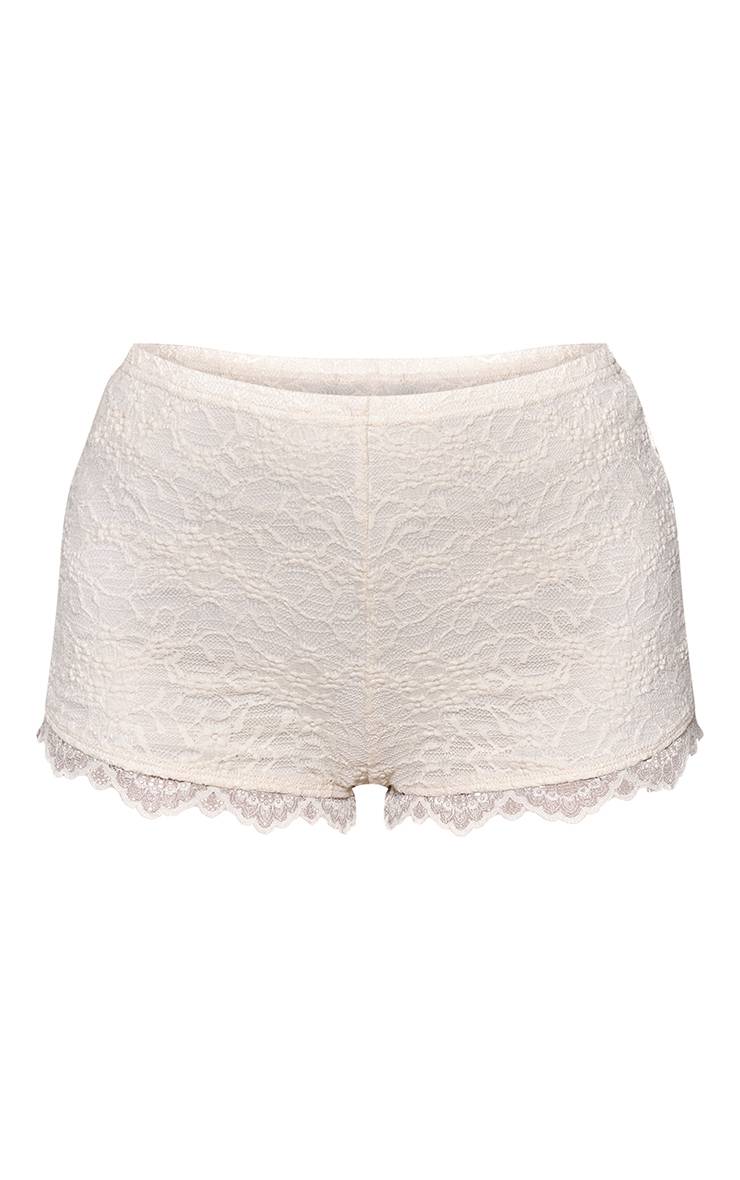Crème Ensemble Coordonné Short Ultra-court Avec Finition En Dentelle