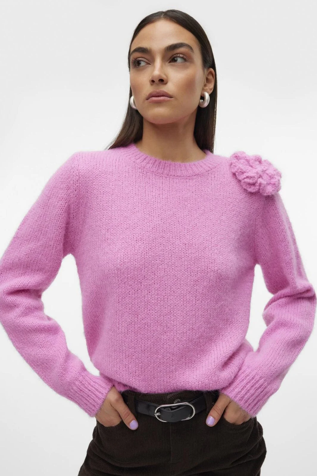 Vero Moda Vmadia Ls O-Neck Flower Pullover 4572643 fuchsia pink