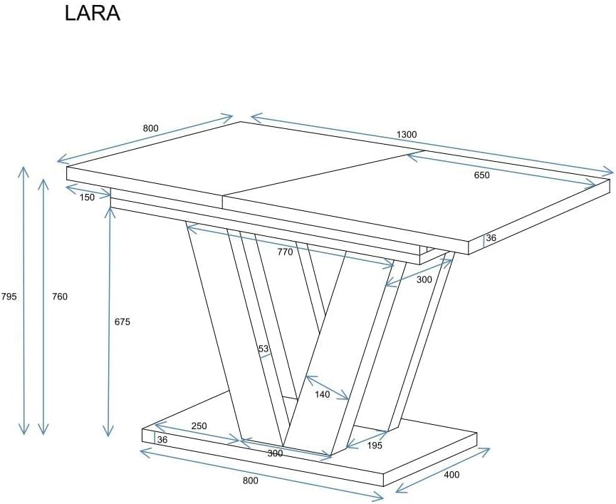 Endo-Moebel Esstisch Lara 130 cm auf 210 cm erweiterbar Säulen-Tisch Küchentisch Synchronauszug (Stirling Eiche)