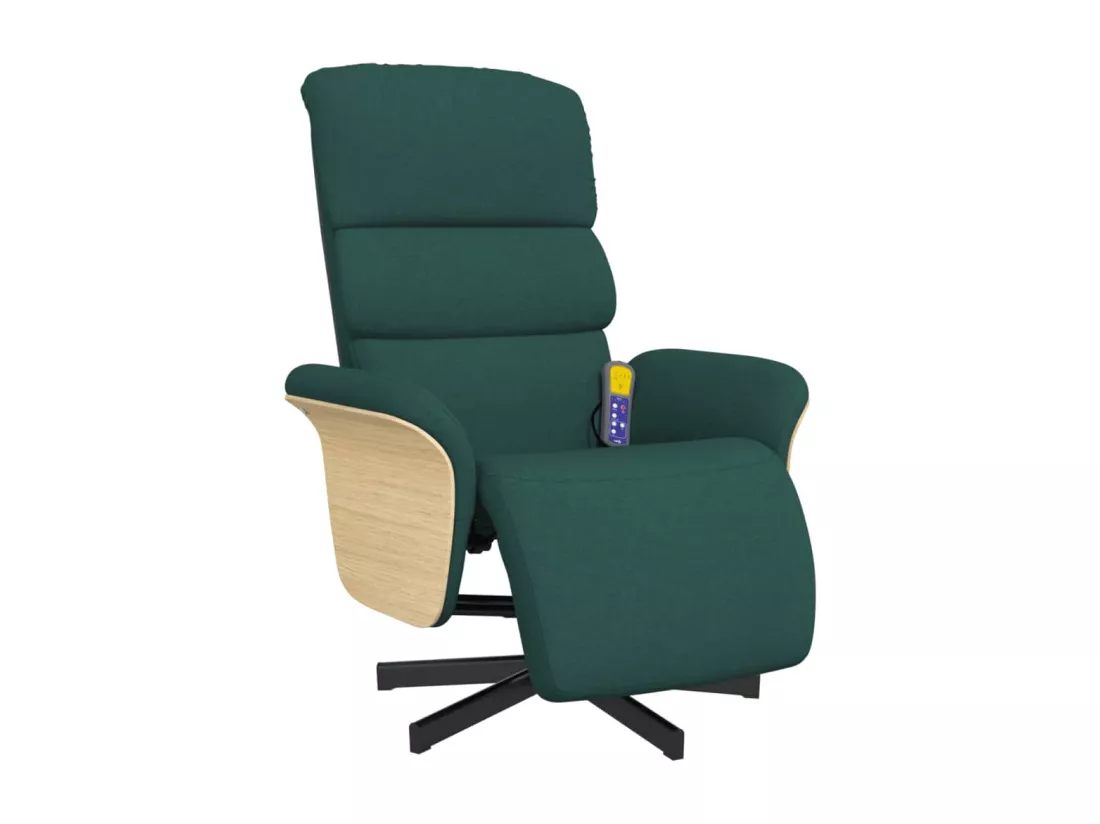 Fauteuil inclinable de massage et repose-pieds vert foncé tissu