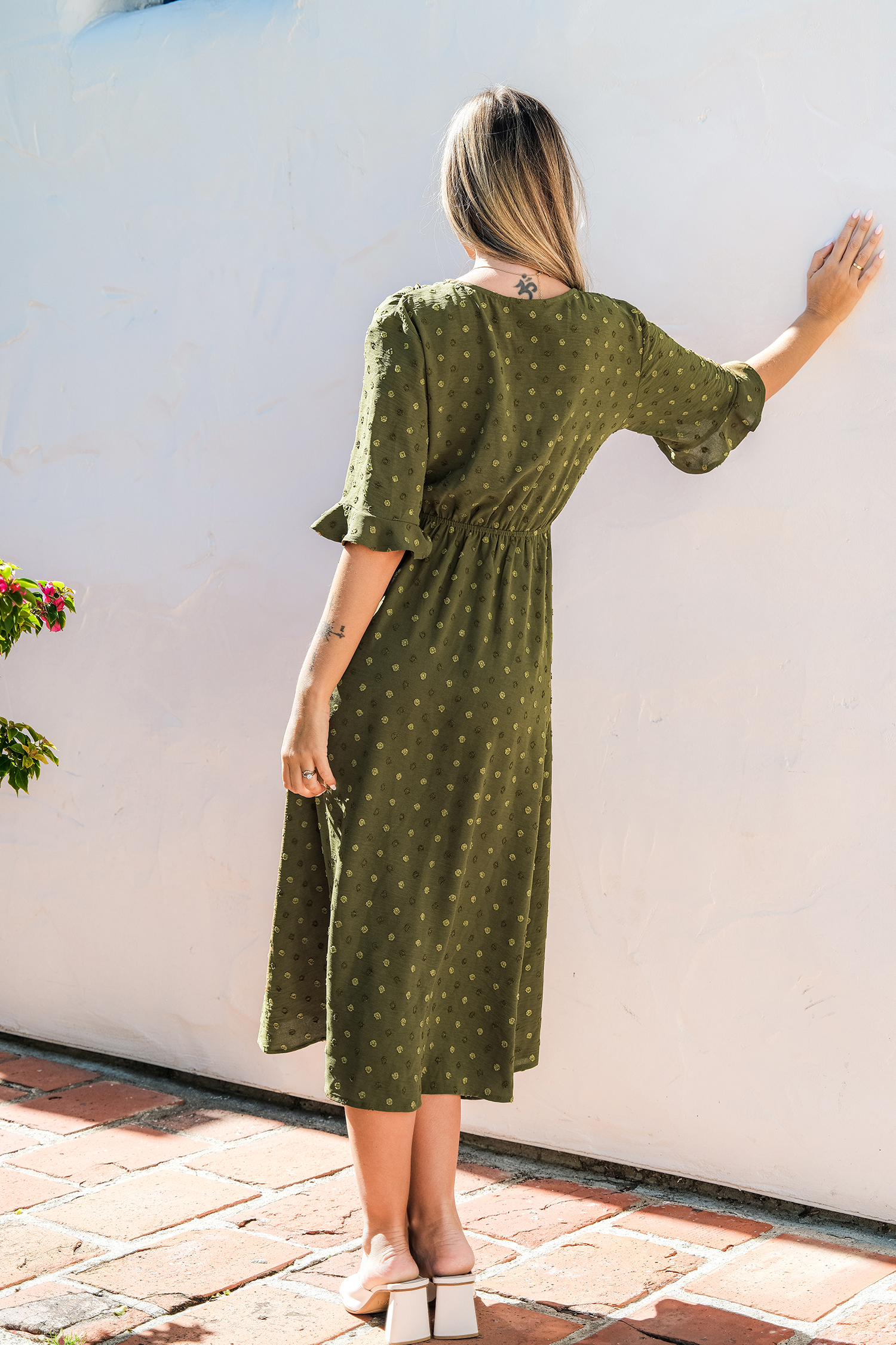 Robe maxi à manches évasées et ourlet fendu tissé