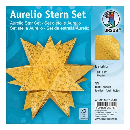 URSUS Faltblätter Aurelio Stern Bellatrix, 15 x 15 cm, gelb / gold