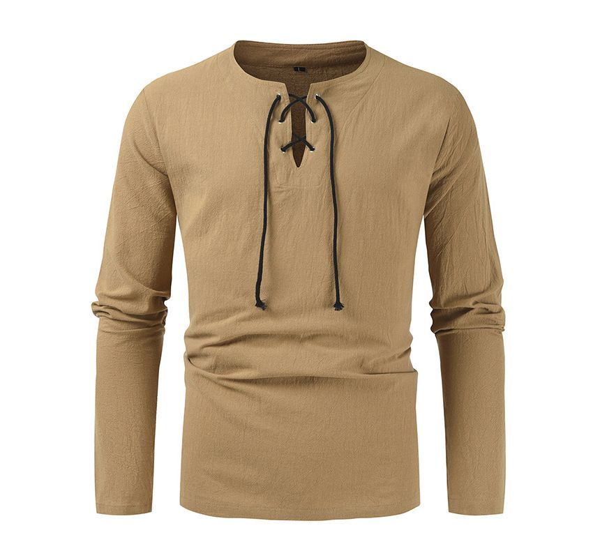 Lefitt - Shirt met lange mouwen, ronde hals en vetersluiting