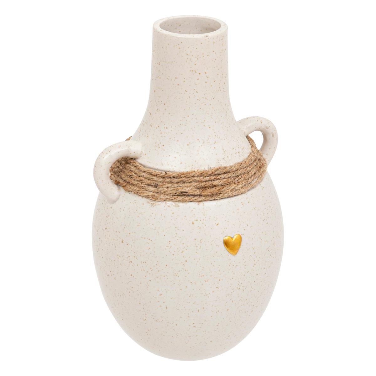 VASE AVEC CORDE THE FLORAL COLLECTION CERAMIQUE BLANC H.22CM