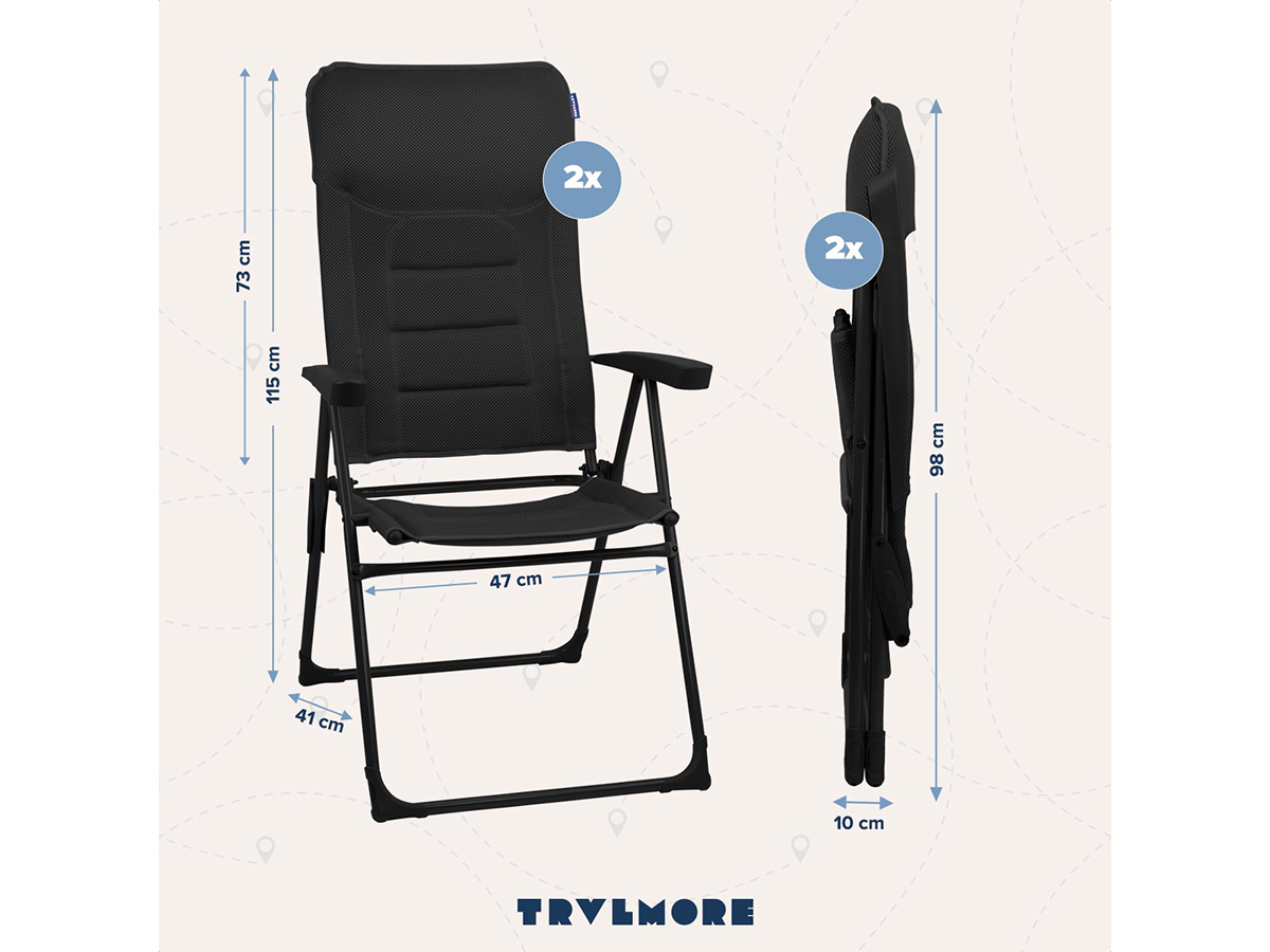 TRVLMORE 7 standen black campingstoel - Set van 2