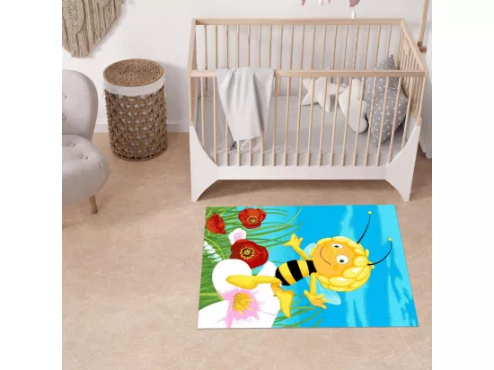 Tapis enfant 95x133 rectangle tissé bleu MAYA A