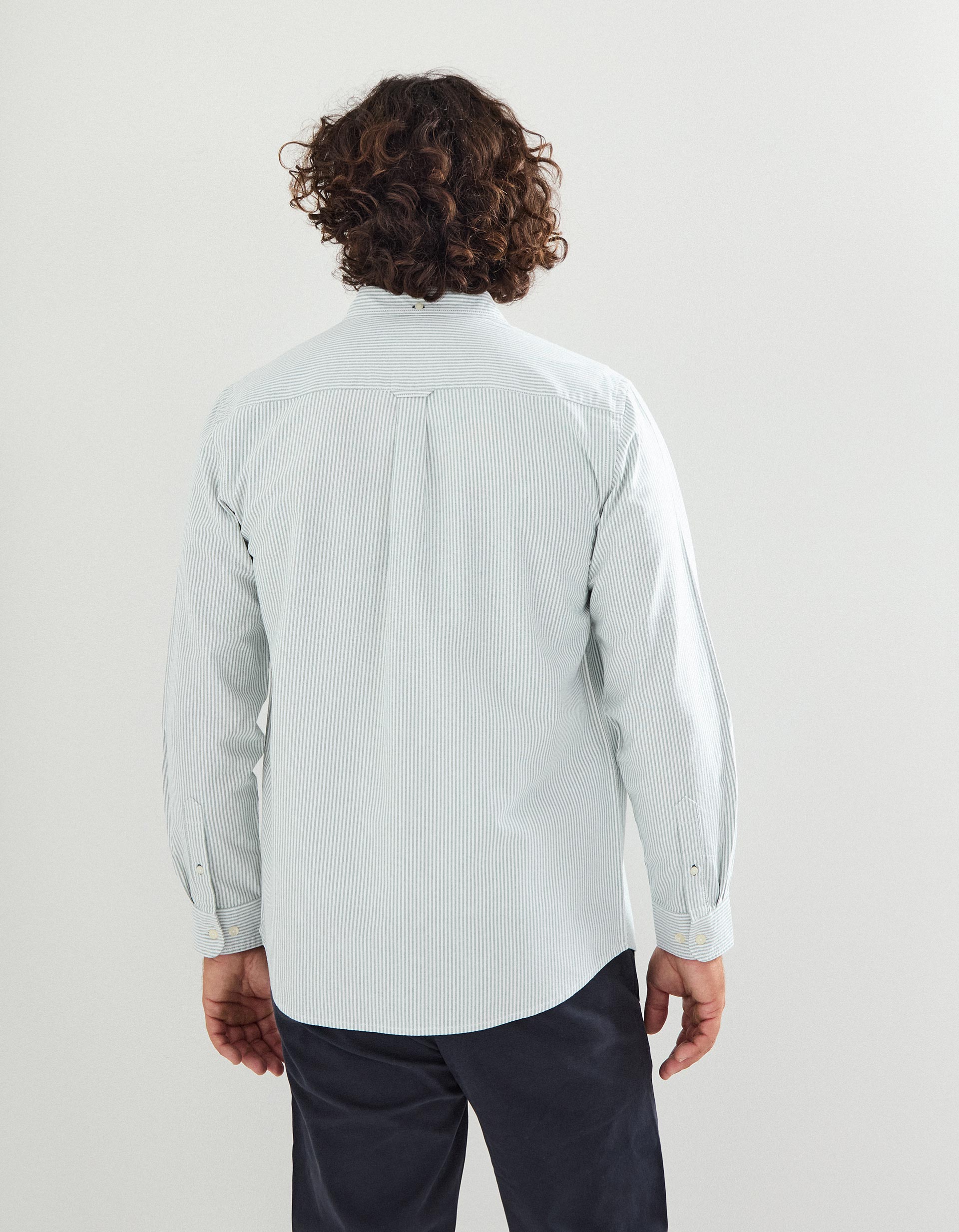 Camisa Riscas de Manga Comprida Oxford, Homem, Verde