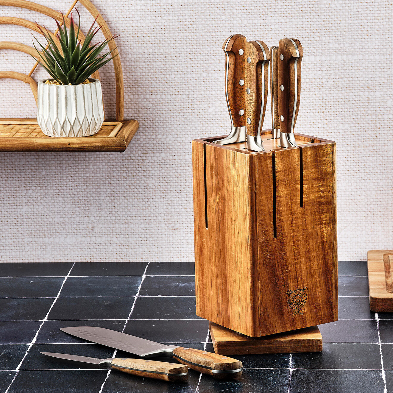 Bjorn Bloc avec couteaux de cuisine Jakob Skagen bois mat - 7 pièces