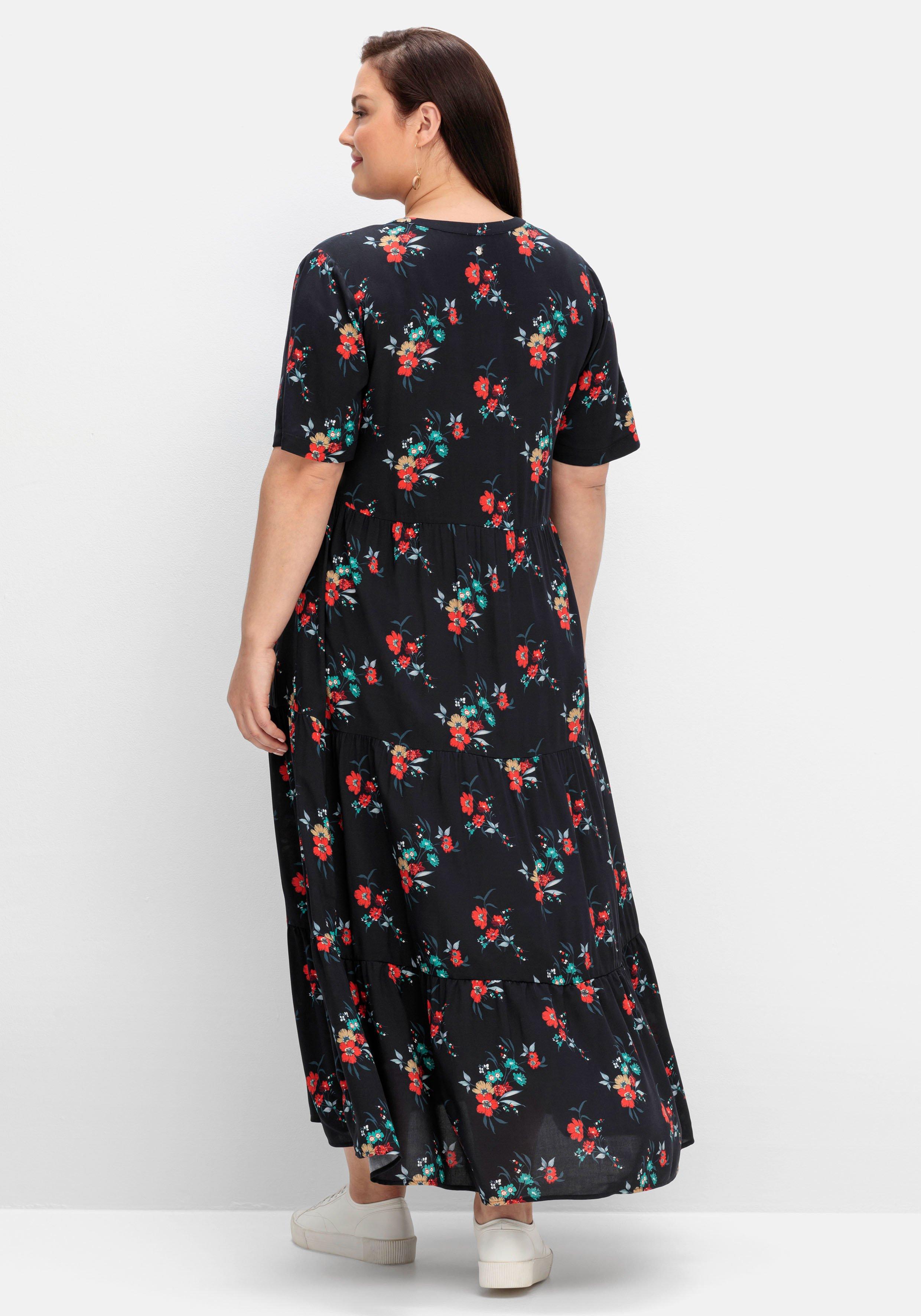 Maxikleid mit Blumendruck und V-Ausschnitt