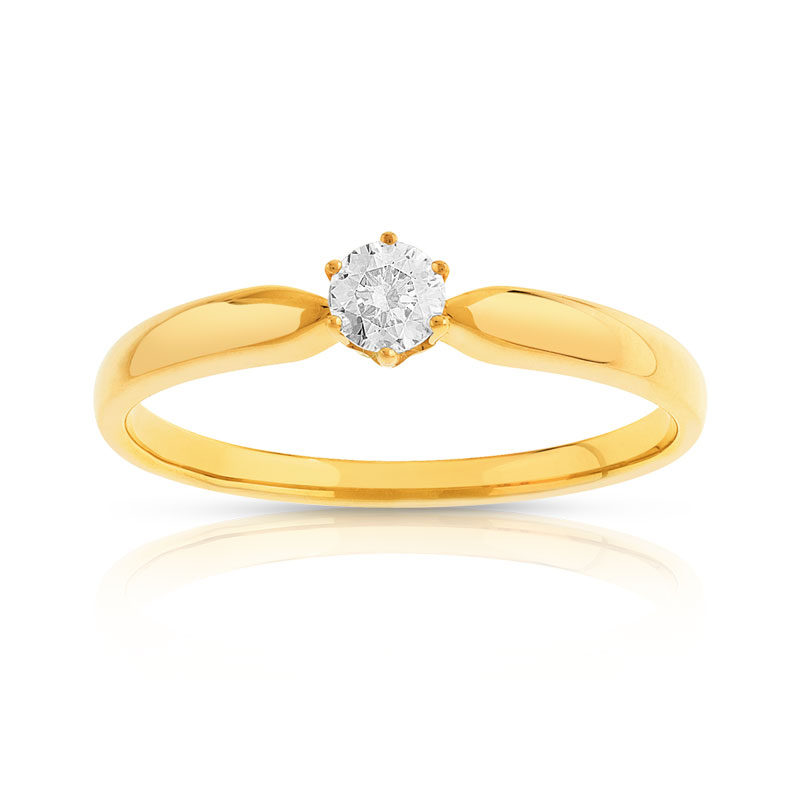 Bague Solitaire or 750 jaune diamant 0.15 ct H/SI