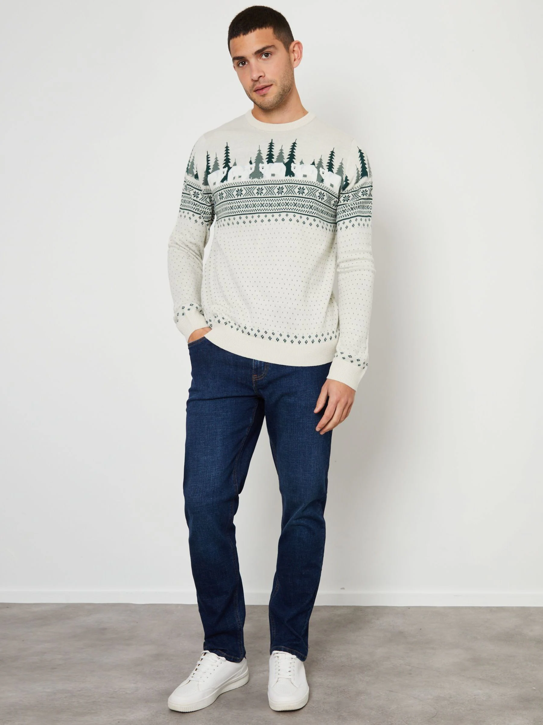 Threadbare Geo Fairisle Pattern Crew Neck Christmas Jumper