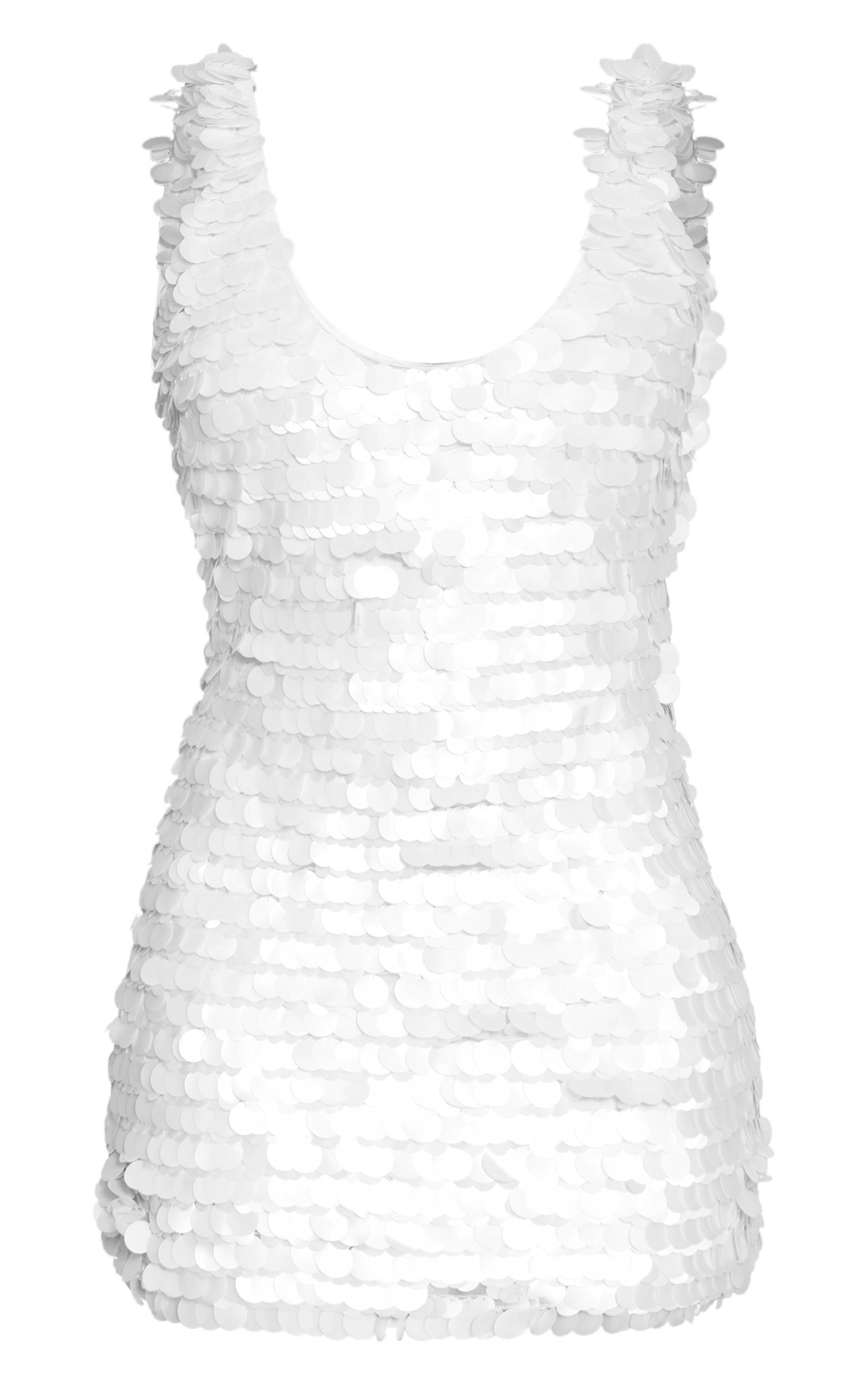 Crème Robe Mini À Col Rond Ornée De Sequins
