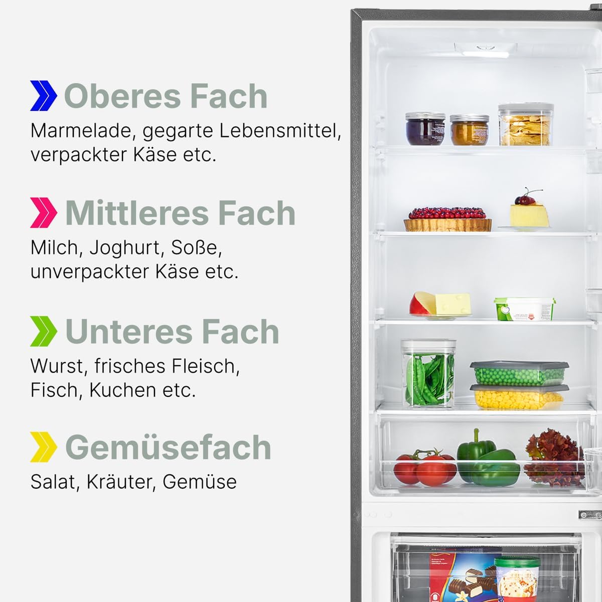 Bomann® Kühlschrank mit Gefrierfach | Energieklasse C | 180cm | Kühl Gefrierkombination leise 36 dB | 4 Ablagen & 3 Schubladen | Türanschlag wechselbar | 268L Kühlgefrierkombi | KG 7353 inox