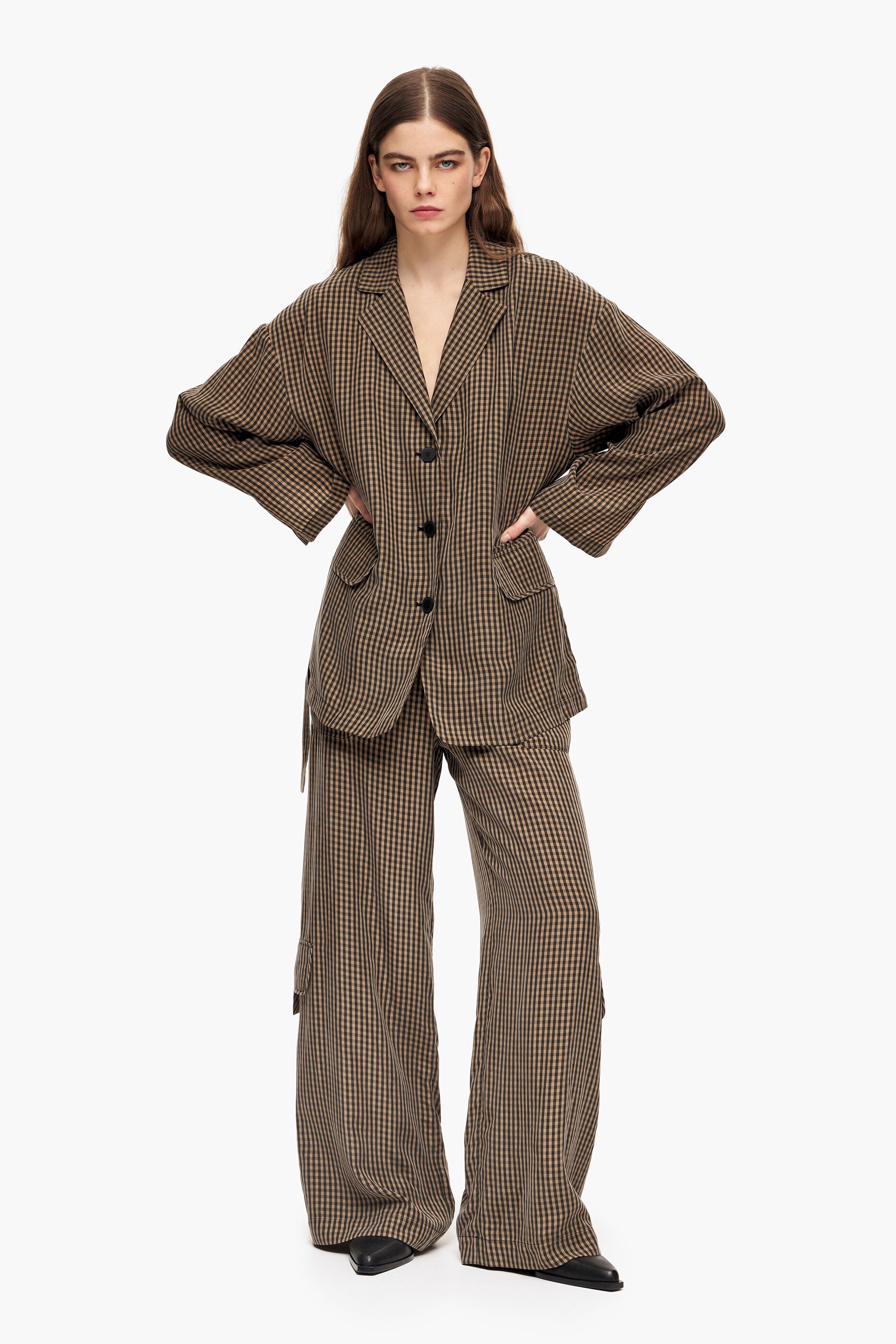 Blazer xadrez marrom oversized