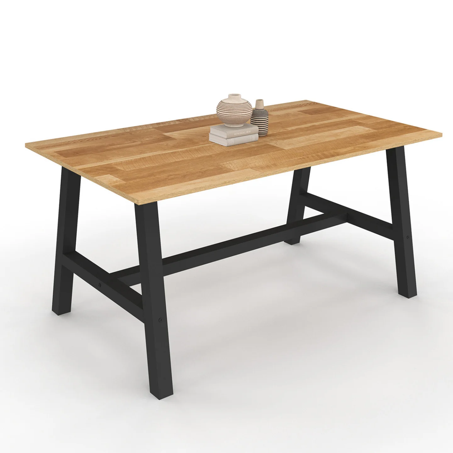 Table à manger extensible rectangle MADELEINE 6-12 personnes bois et métal noir 160-240 cm