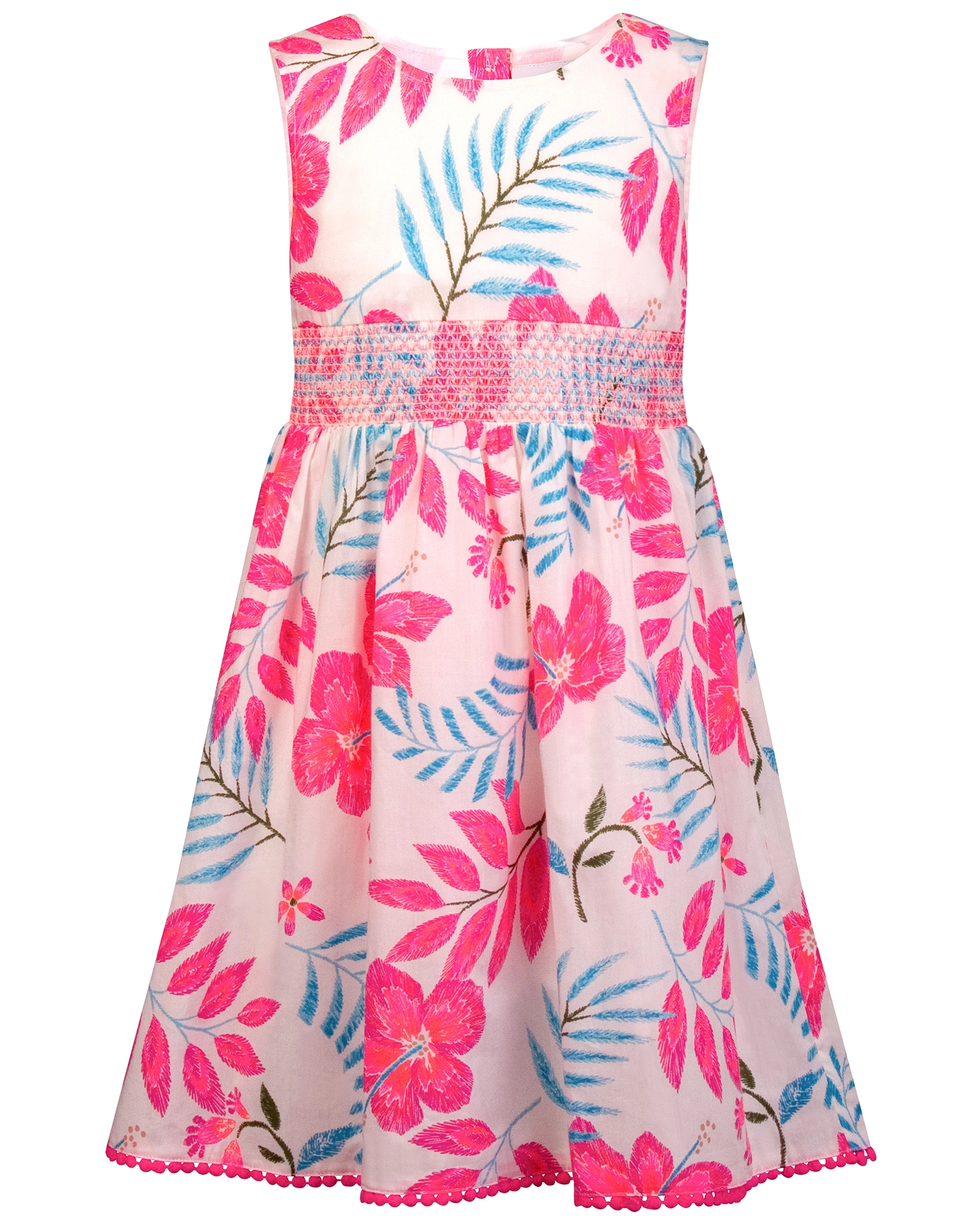 Kleid FLOWERS & LEAVES ärmellos in neon pink
