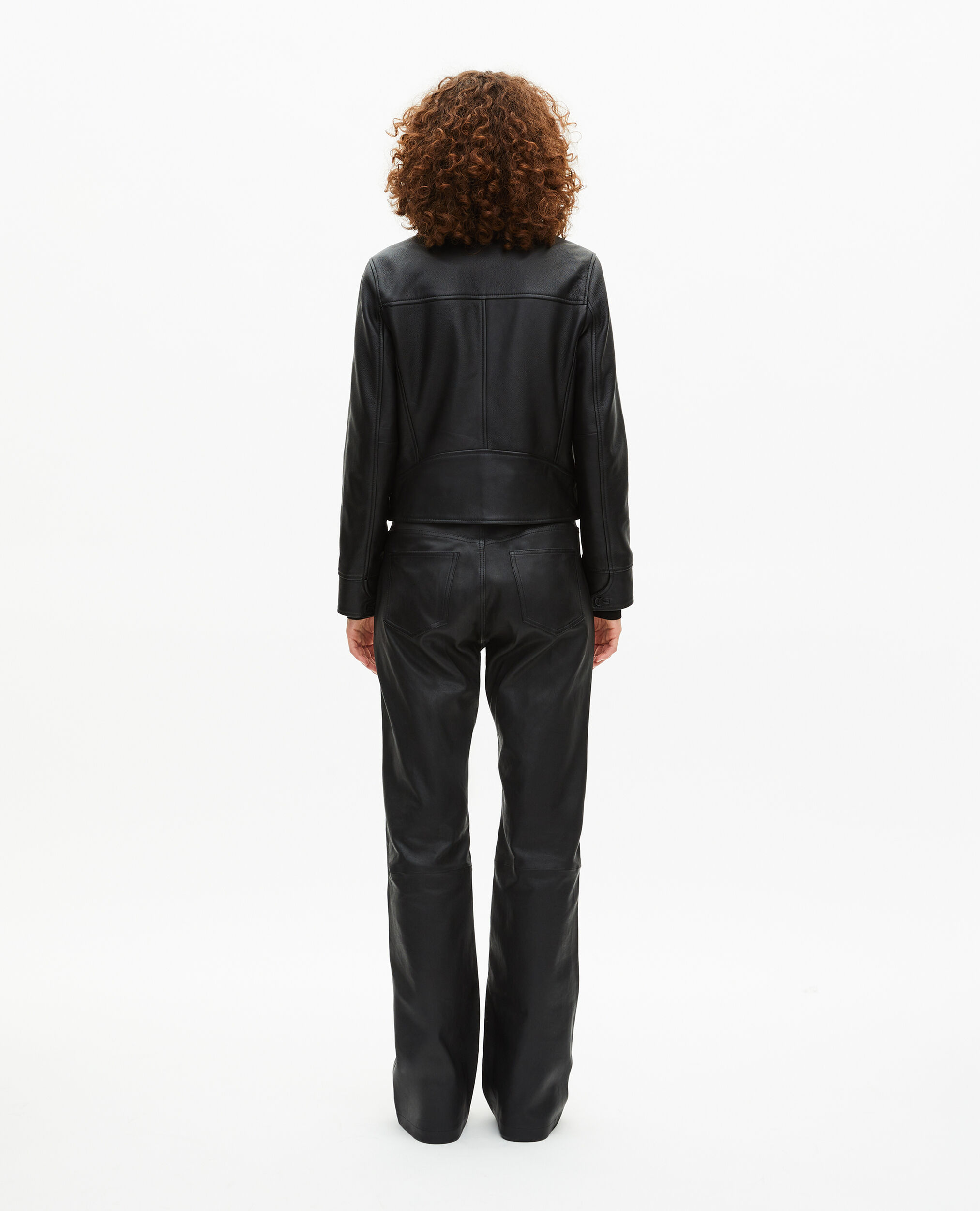Blouson court en cuir noir