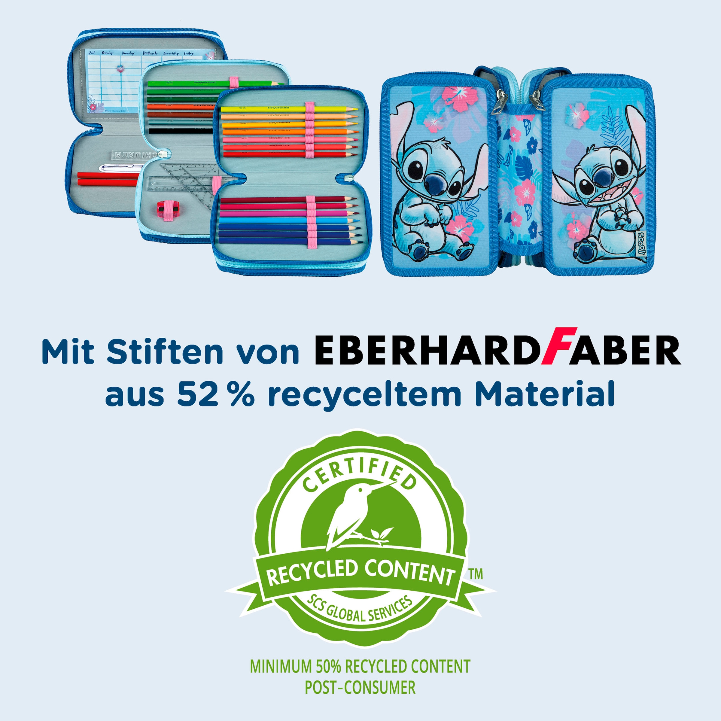 Scooli Federmäppchen »Tripledecker, Lilo & Stich« befüllt, inklusive Geodreieck
