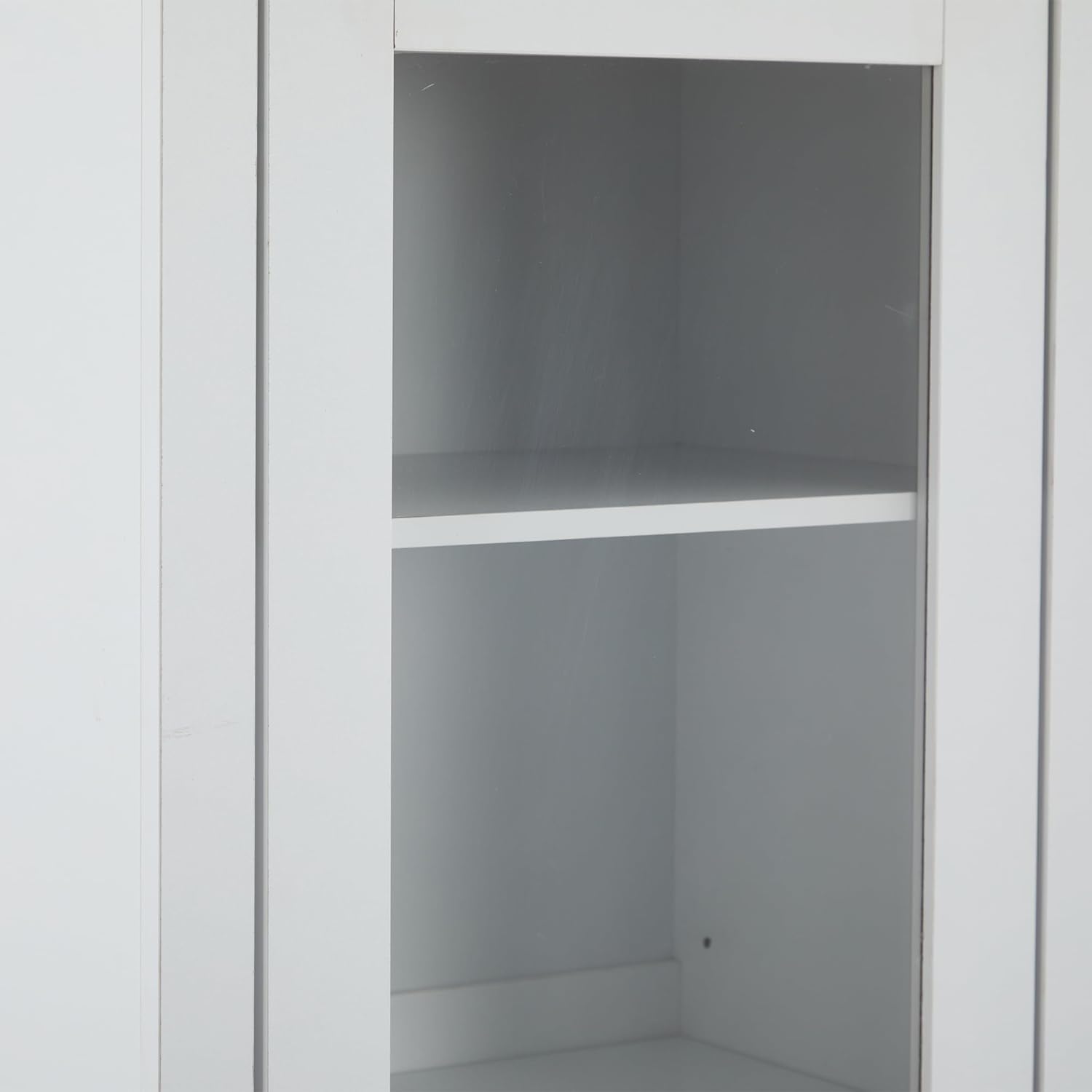 Merax Vitrine mit LED-Lichtern, Glasvitrine mit Schubladen und 5 Fächern, Modern Vitrinenschrank Bücherschrank Sammlervitrine, Hochschränk für Küchen Wohnzimmer Schlafzimmer Büro Eingang, Weiß, 178cm