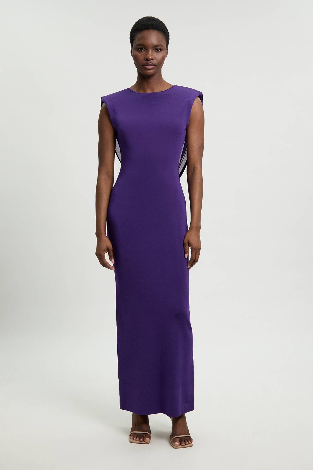 KarenMillen Robe Longue Tricot Petite Taille Mélange Viscose Drapée Dos Plongeant