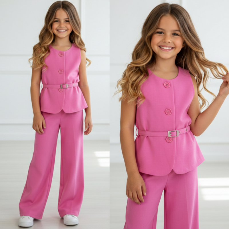 Mini Chic Button Suit Set - fuchsia (Verzenddatum 27 feb)