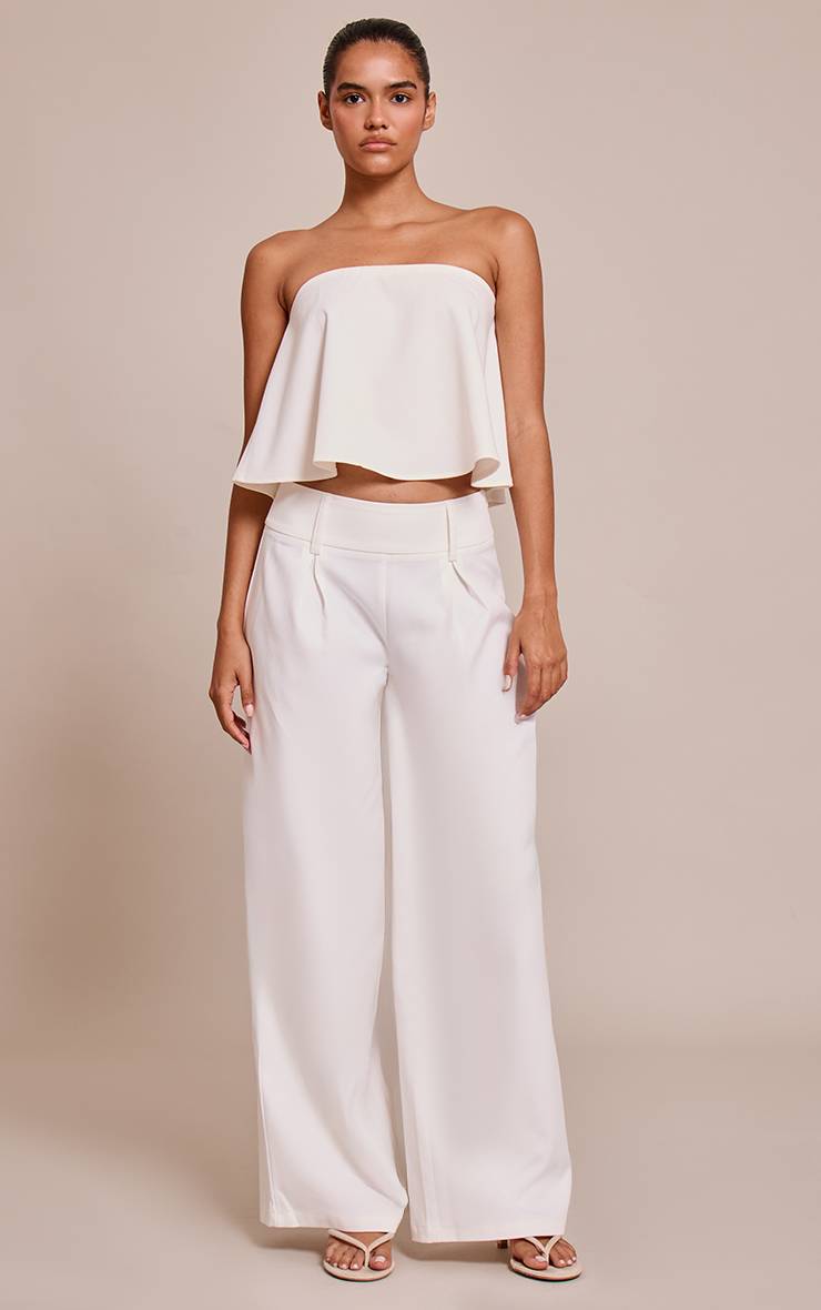 Blanc Ensemble Coordonné Bandeau Fluide Tissé Ajusté