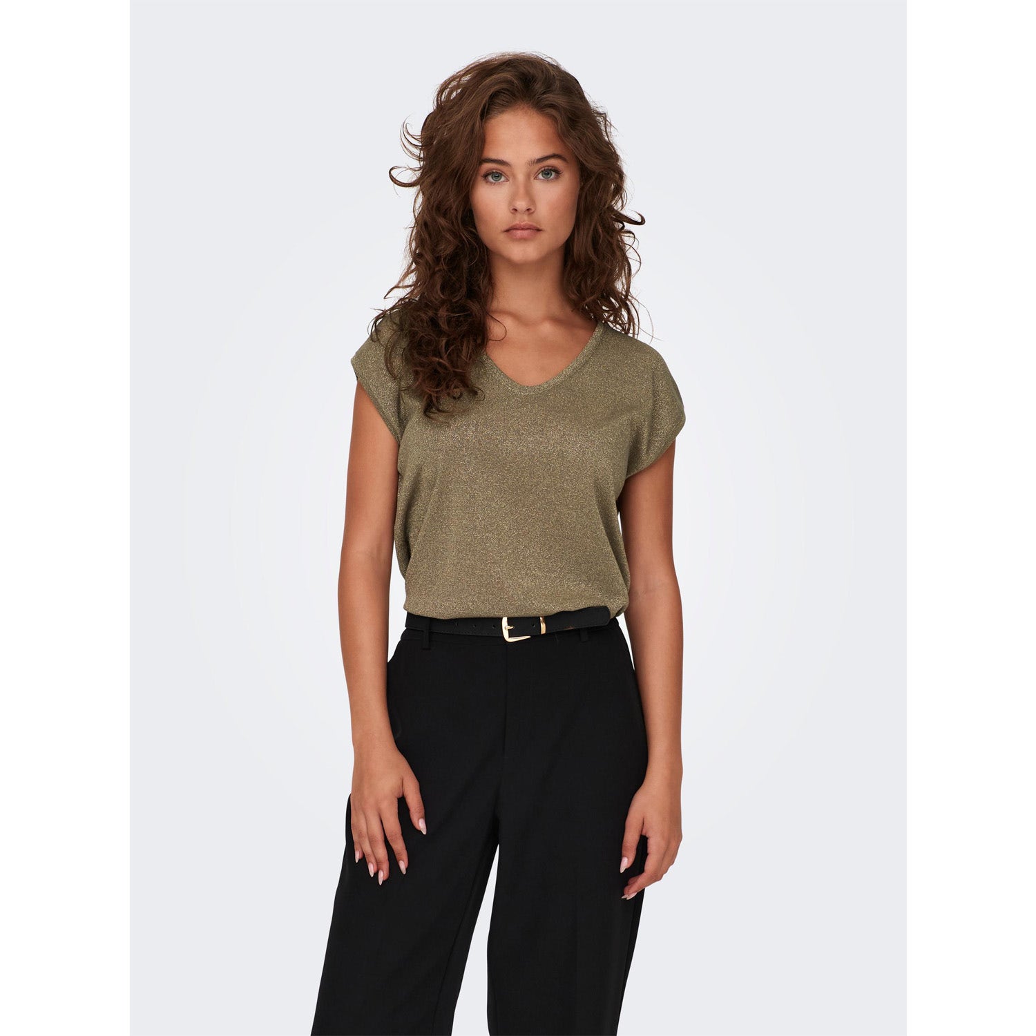 ONLY  Silvery V-Neck Lurex Top