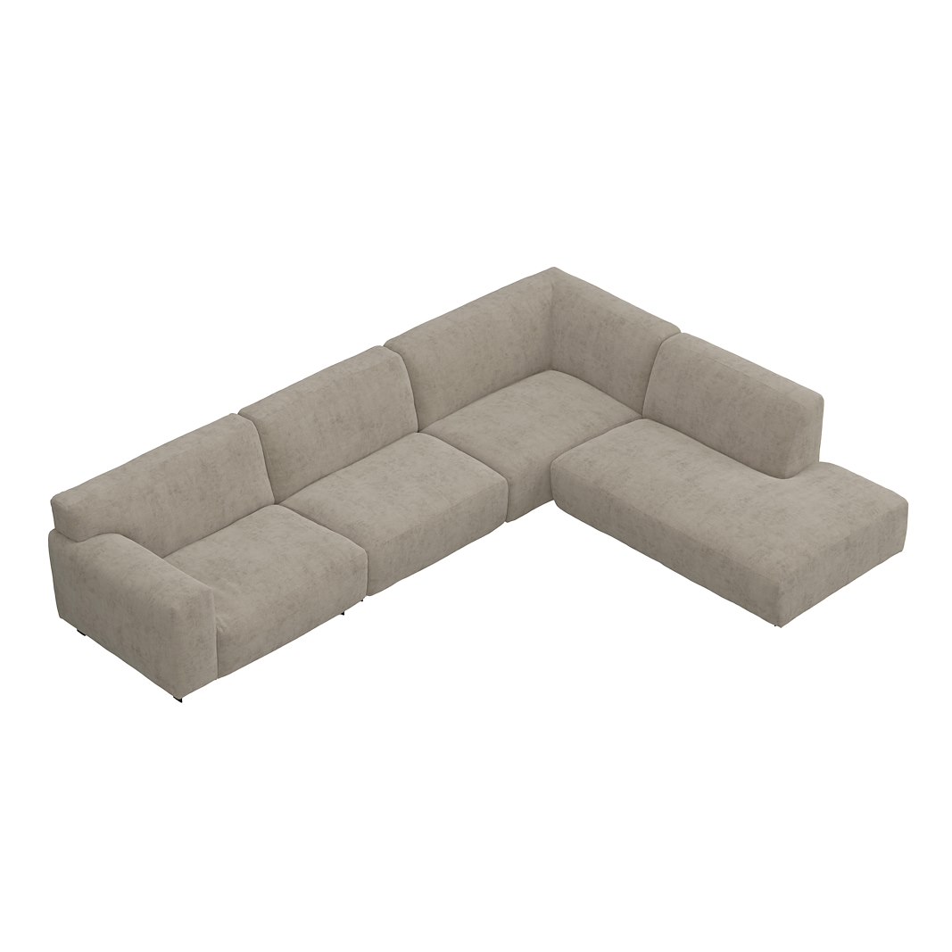 Vesta hjørnesofa 3-seter med åpen ende høyre, Big hjørnemodul, Tekstil Eros Stone, standardsøm, sort metallben 10 cm, Comfort CM