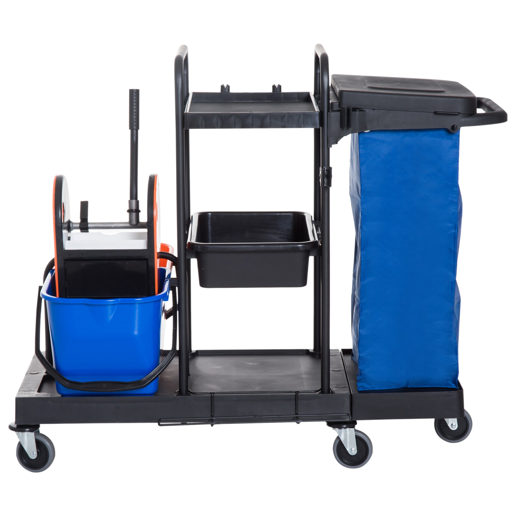 HOMCOM Putzwagen mit 4 leichtgängigen Rollen schwarz, blau, orange 111x 63,3x 103 cm (LxBxH)