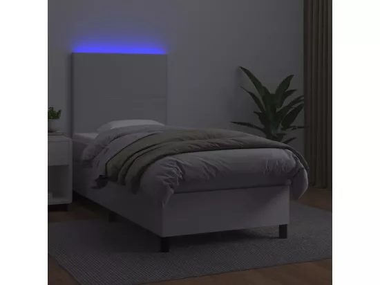 Sommier tapissier avec matelas et LED Blanc 90x190cm Similicuir