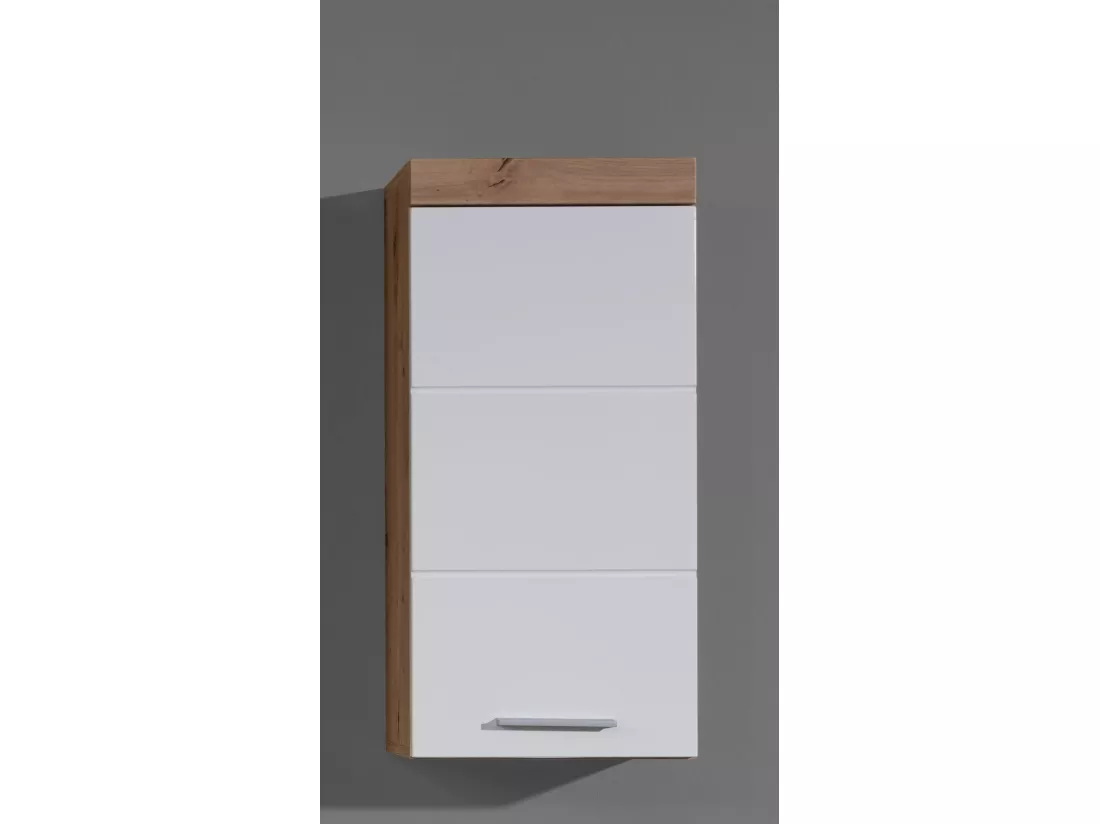 Meuble haut salle de bain mélaminé blanc/chêne brillant. L - H - P : 37 | 77 | 23 cm
