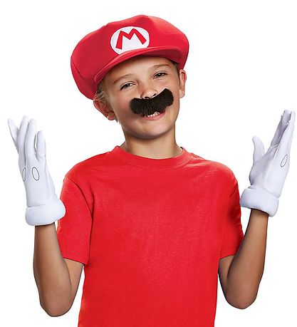 Disguise Kostüm - Mario Hut m. Schnurrbart und Handschuhe