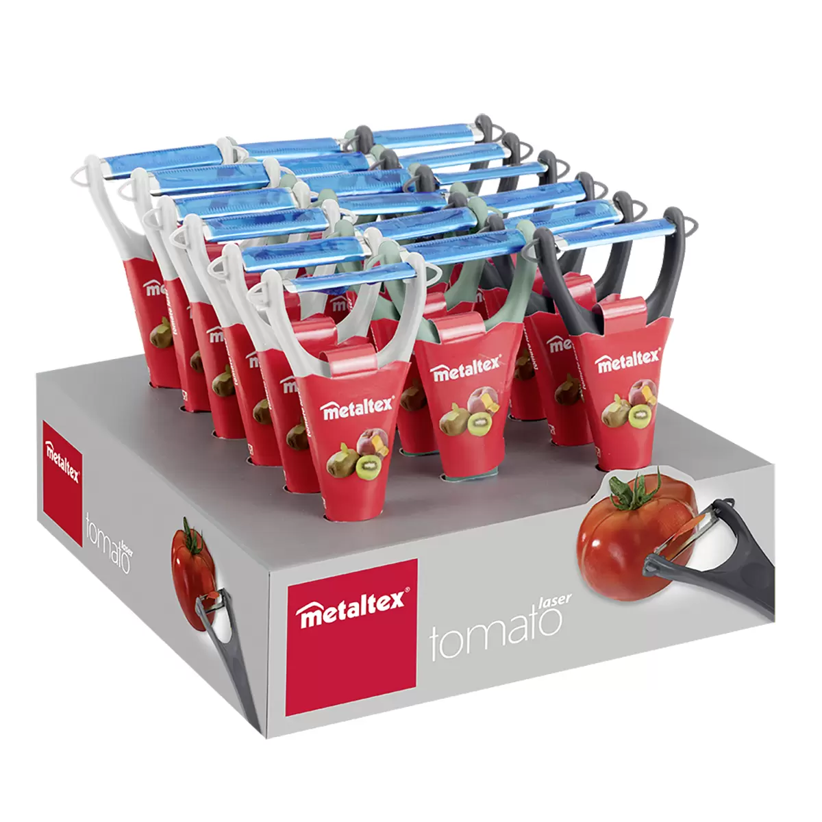 Sparschäler Tomato weiss,türkis,grau