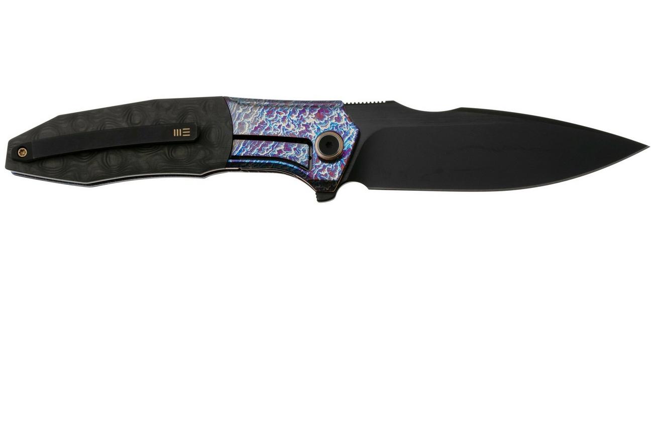 WE Knife Archeozoic WE23091-3 Blackwashed, Flamed Titanium Rose Carbon Inlay, zakmes