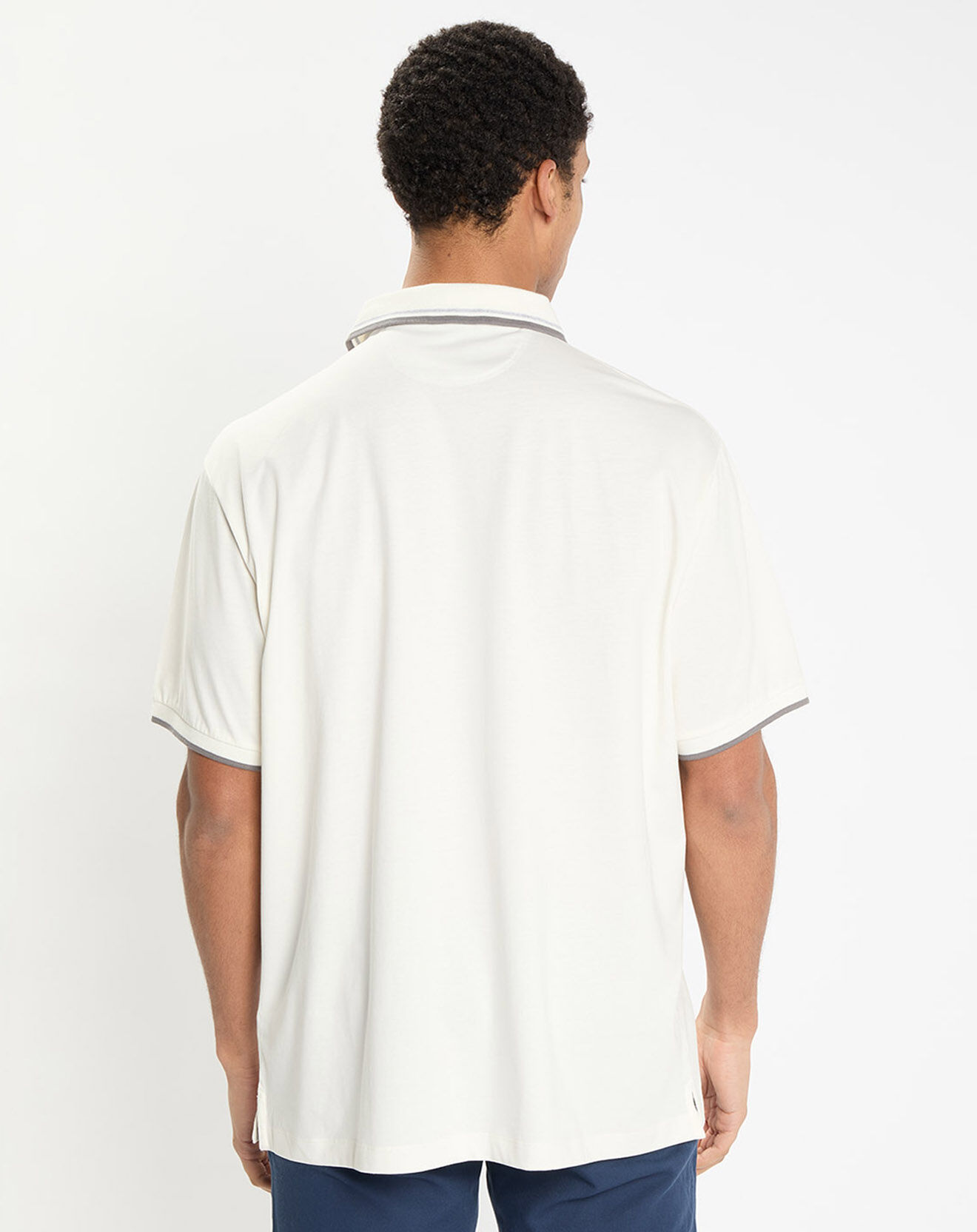 Hackett London Polo uni manches courtes rib col jersey écru